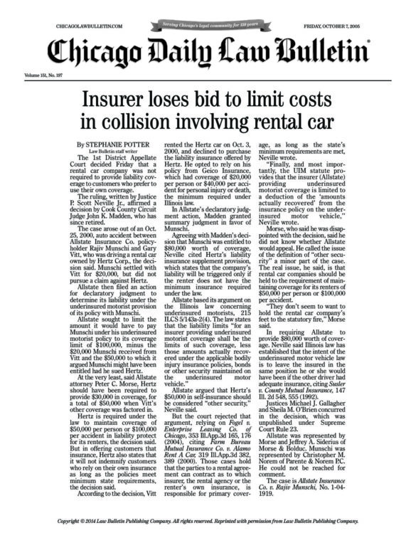 Insurer loses bid to limit costs in collision involving rental car