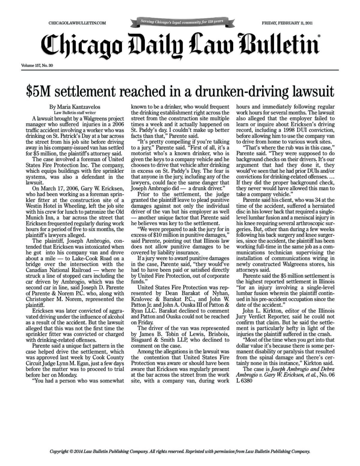 $5M settlement reached in a drunken-driving lawsuit