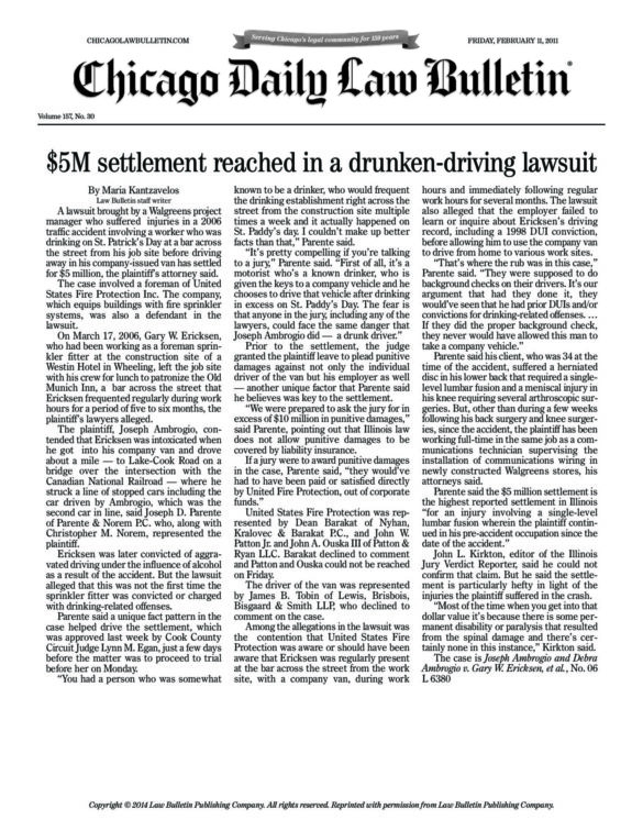 $5M settlement reached in a drunken-driving lawsuit