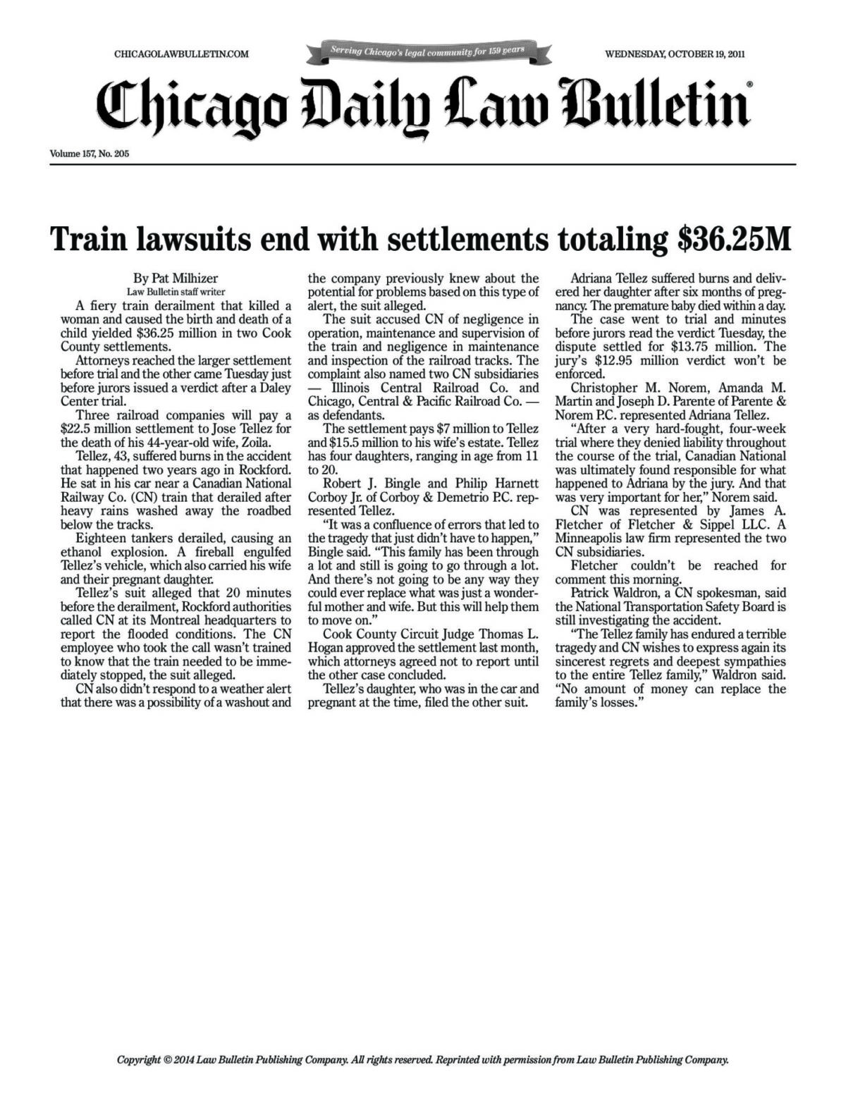 Train lawsuits end with settlements totaling $36.25M