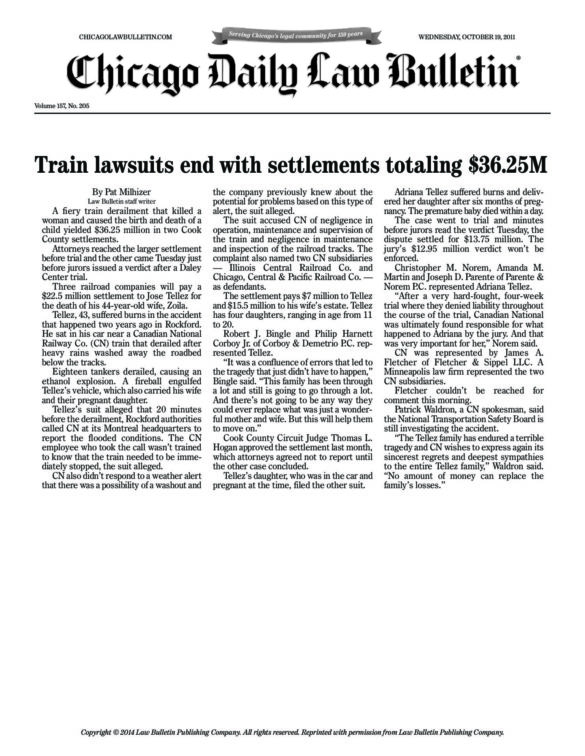 Train lawsuits end with settlements totaling $36.25M