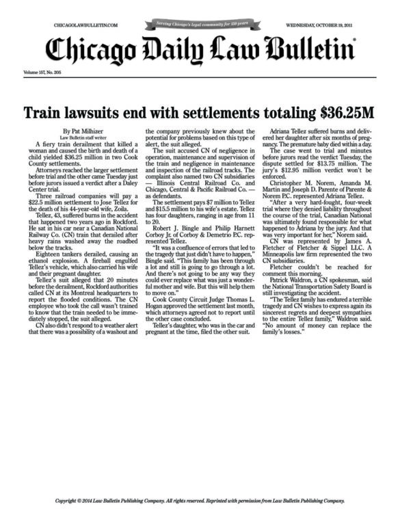 Train lawsuits end with settlements totaling $36.25M