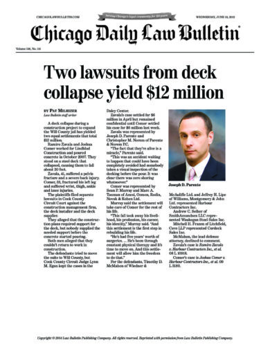 Two lawsuits from deck collapse yield $12 million