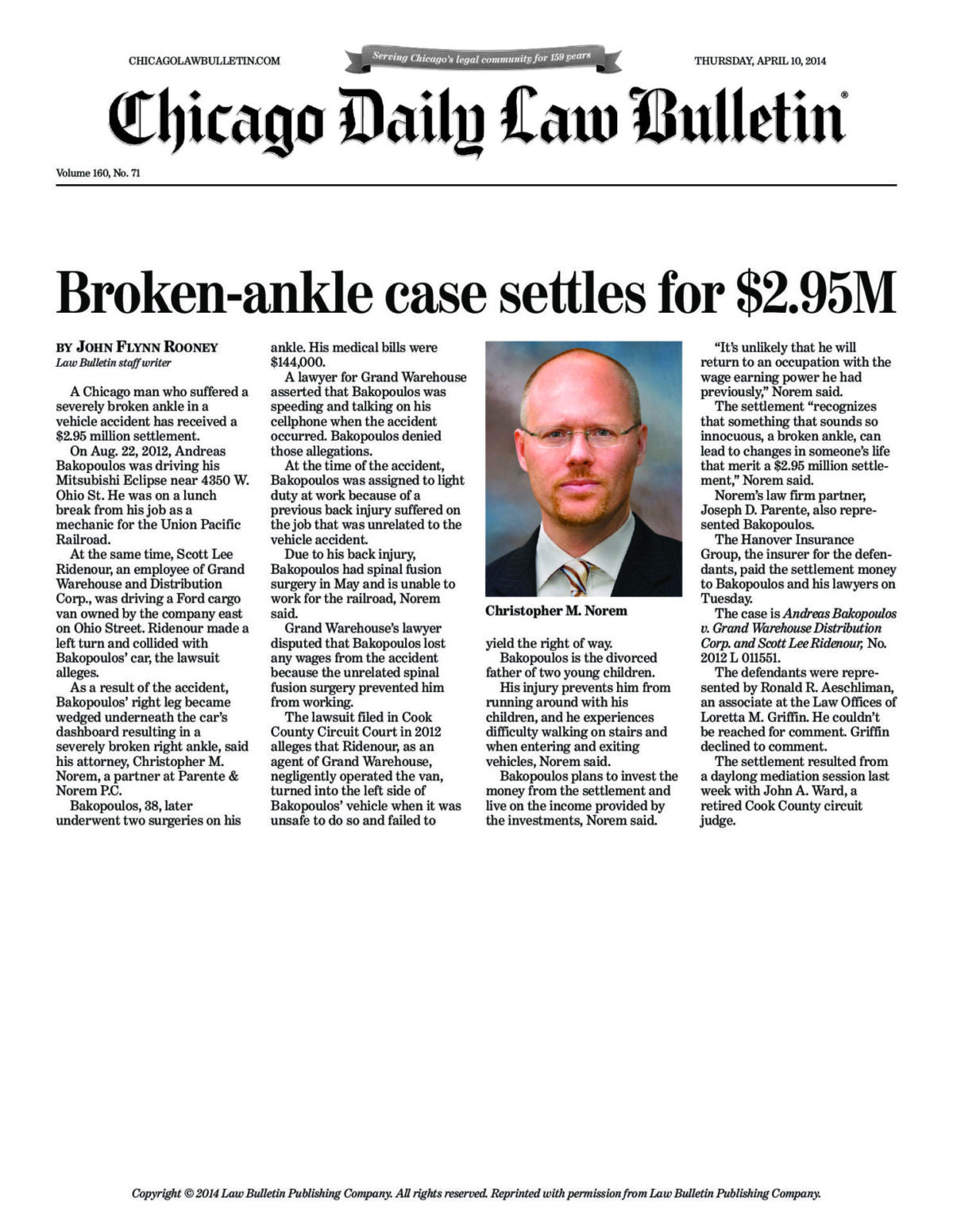 Broken-ankle case settles for $2.95M