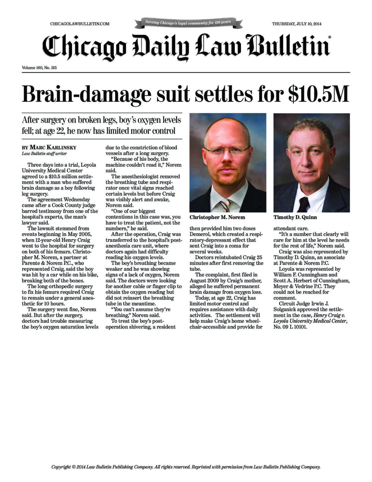 Brain-damage suit settles for $10.5M