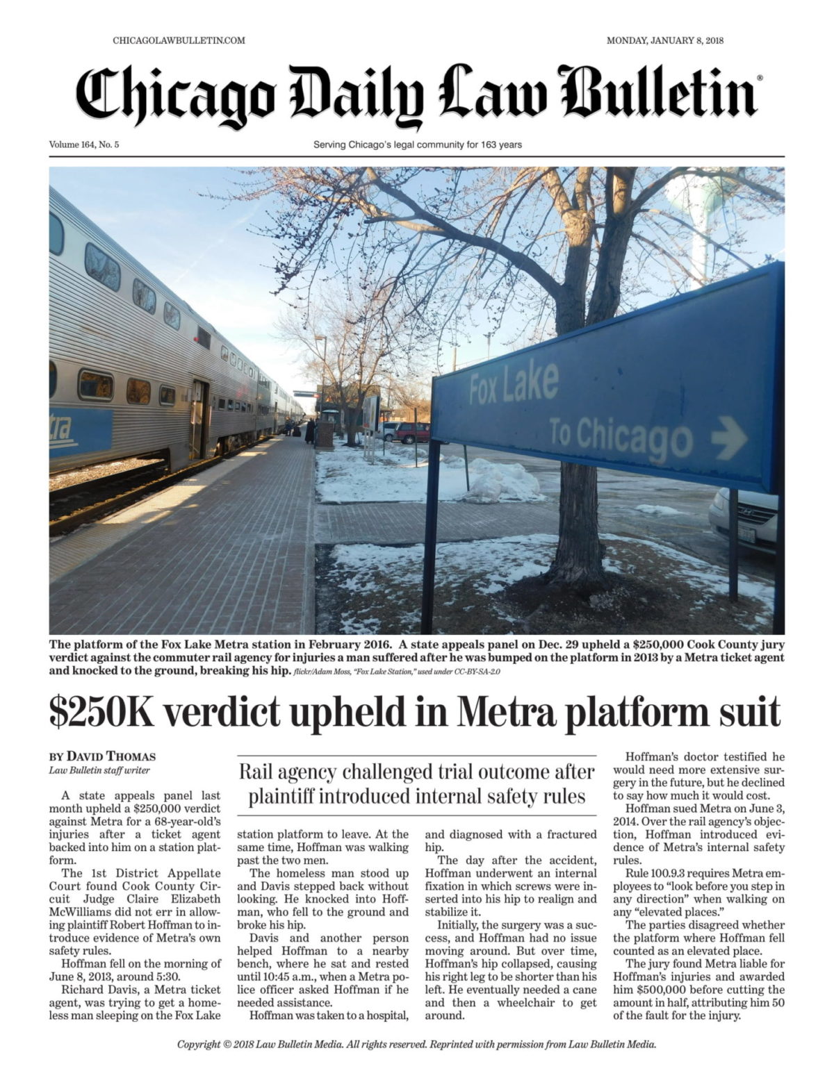 $250K verdict upheld in Metra platform suit