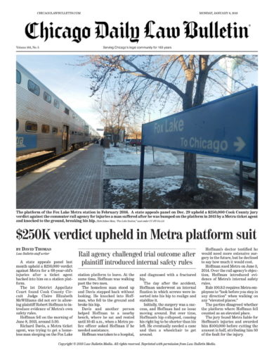 $250K verdict upheld in Metra platform suit