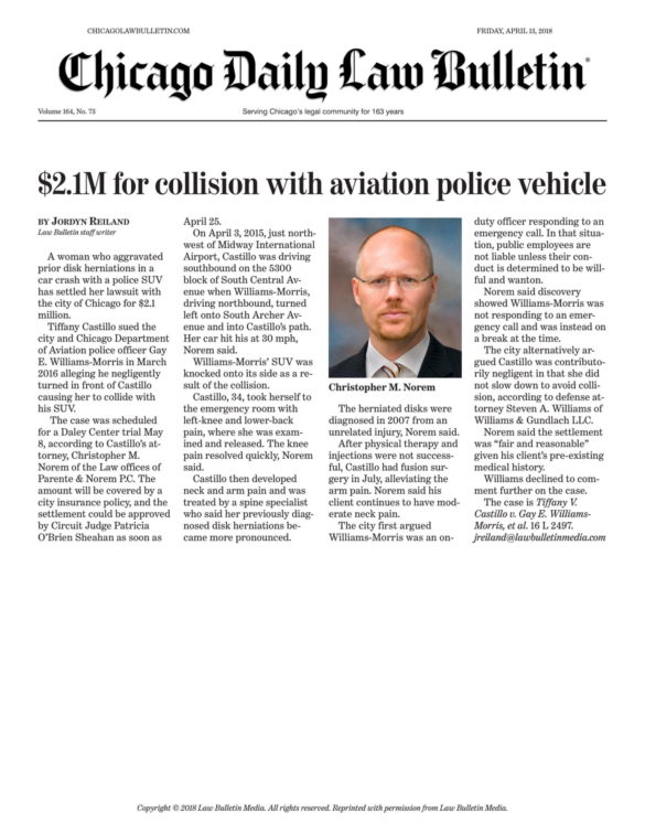 $2.1M for collision with aviation police vehicle