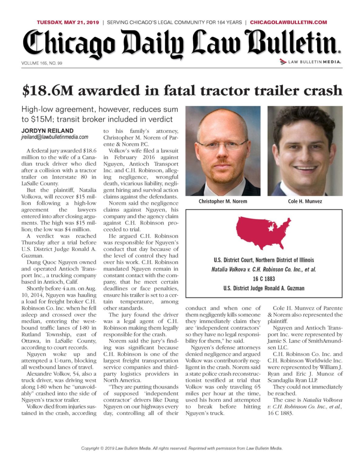 $18.6M awarded in fatal tractor trailer crash