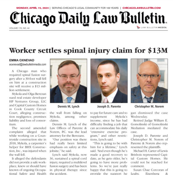 Chicago Man Injured in Construction Site Accident Settles Lawsuit for $13 Million